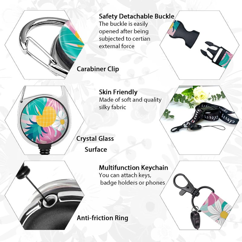 GIANCOMICS Tropical Plant Lanyards for Id Badges, ID Badge Holder with Retractable Reel, Teacher Lanyard with Keychain Clip Name Tag Card Holder for Women Gift - Image 4
